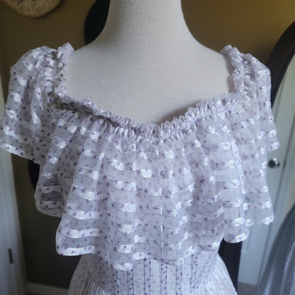 Vintage White and Purple Stripped Floral Maxi Dress - Picture 7 of 9